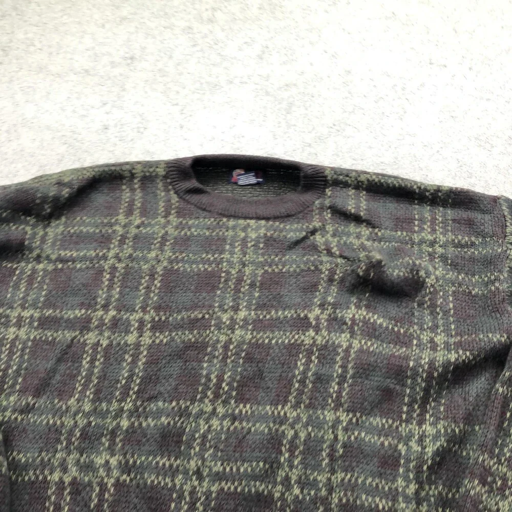 Vintage Trading Company Sweater Mens 2XL Brown Plaid Knit Crewneck Pullover